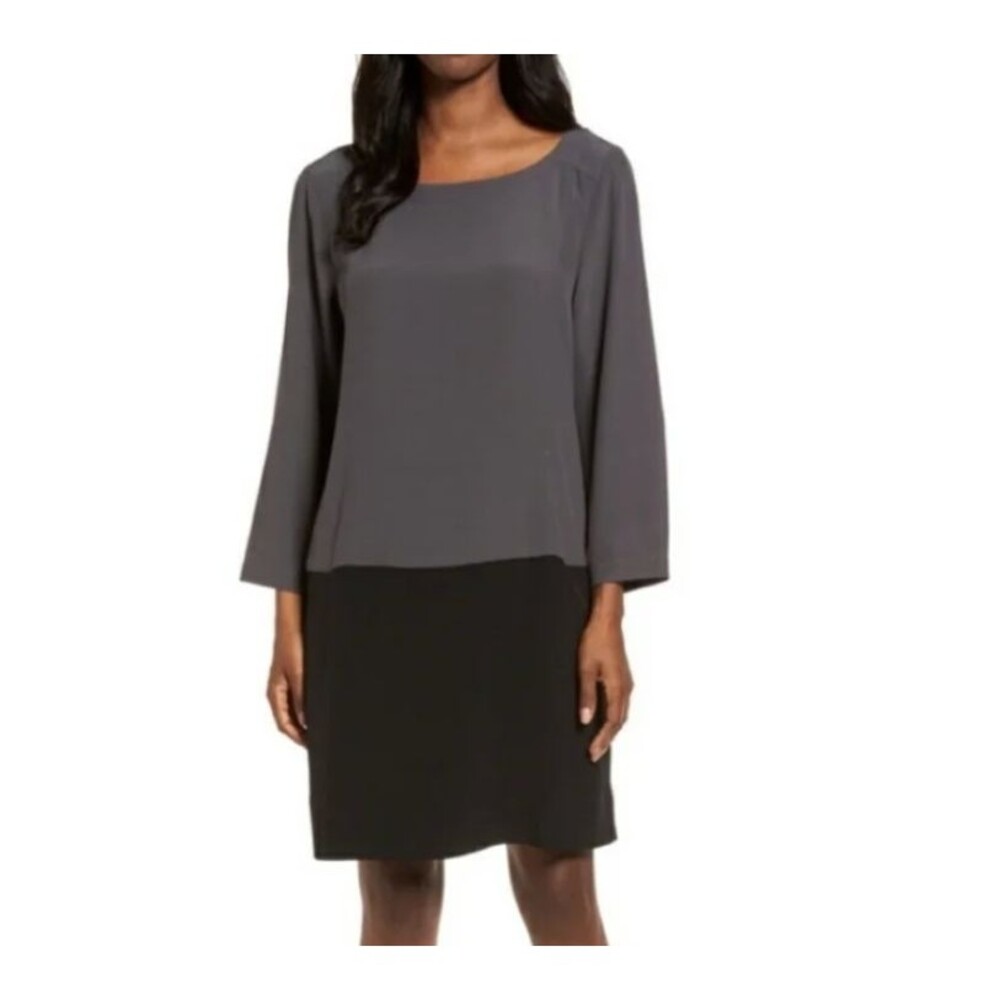 Eileen Fisher Colorblock Tencel Shift Dress M